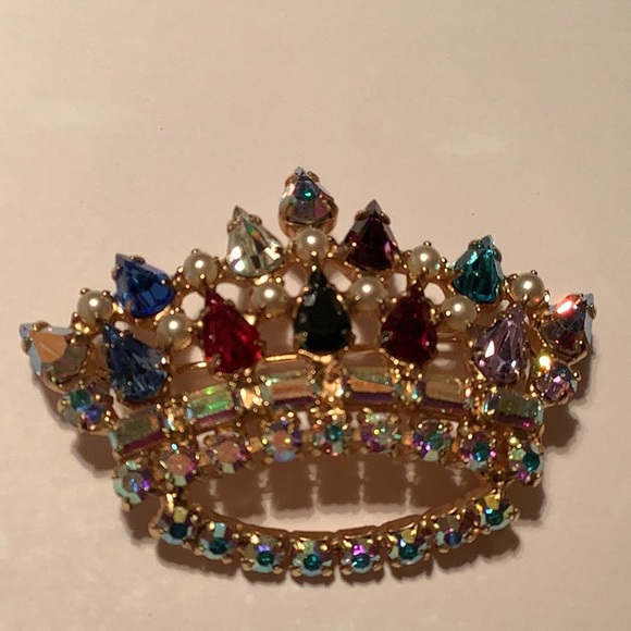 VINTAGE 1950s B. DAVID CROWN RHINESTONE BROOCH, Signed - Picture 6 of 6